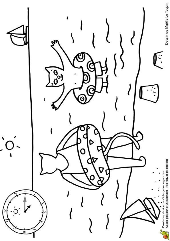 Coloriage 5 Sens Avec La Chaleur Les Deux Chats Font Une Baignade Image   Colorier