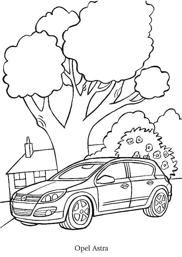 Coloriage Cascade D Eau Dessin   Colorier D Une Voiture Opel astra Garée Dans La forªt