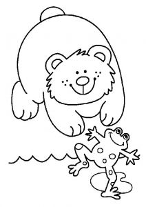 Coloriage D Ourson A Imprimer Petit Ours S Amuse Dans Le Jardin Avec son Amie La Grenouille