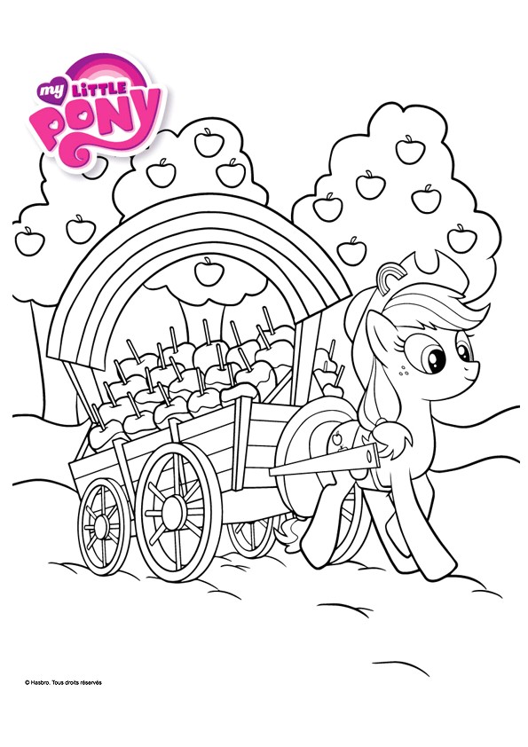 Coloriage De My Little Pony A Imprimer Gratuit A Colorier Un Dessin Du Pony Applejack Entrain De Tirer Une