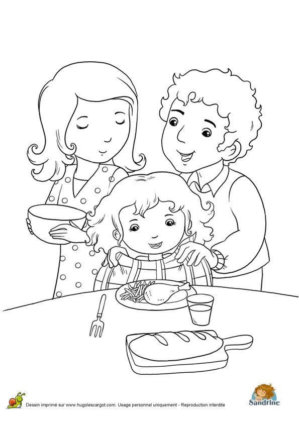 Coloriage De Nourriture A Colorier Des Parents Donnant   Manger   Leur Petite Fille