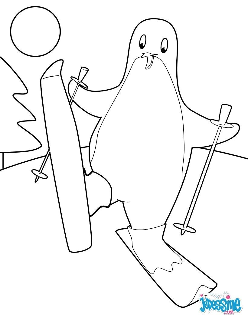 Coloriage De Skieur Coloriage Amusant Un Pingouin Sur Des Skis Un Dessin Super Dr´le
