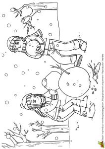 Coloriage Enfa Dessin Colorier De 2 Enfants Entrain De Fabriquer Un Bonhomme De