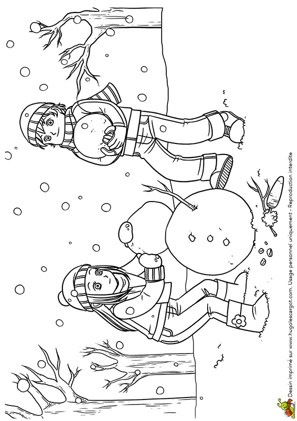 Coloriage Enfants 2 Ans Dessin   Colorier De 2 Enfants Entrain De Fabriquer Un Bonhomme De