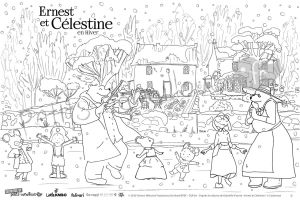 Coloriage Ernest Et Celestine Coloriage Géant Personnalisé Ernest Et Célestine En Hiver – Petits