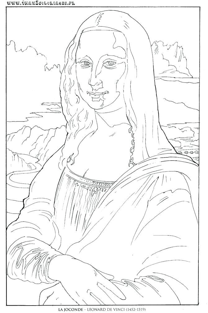 Coloriage La Joconde Colorier La Joconde Coloriages Tableaux De Maartre Laconard De Vinci