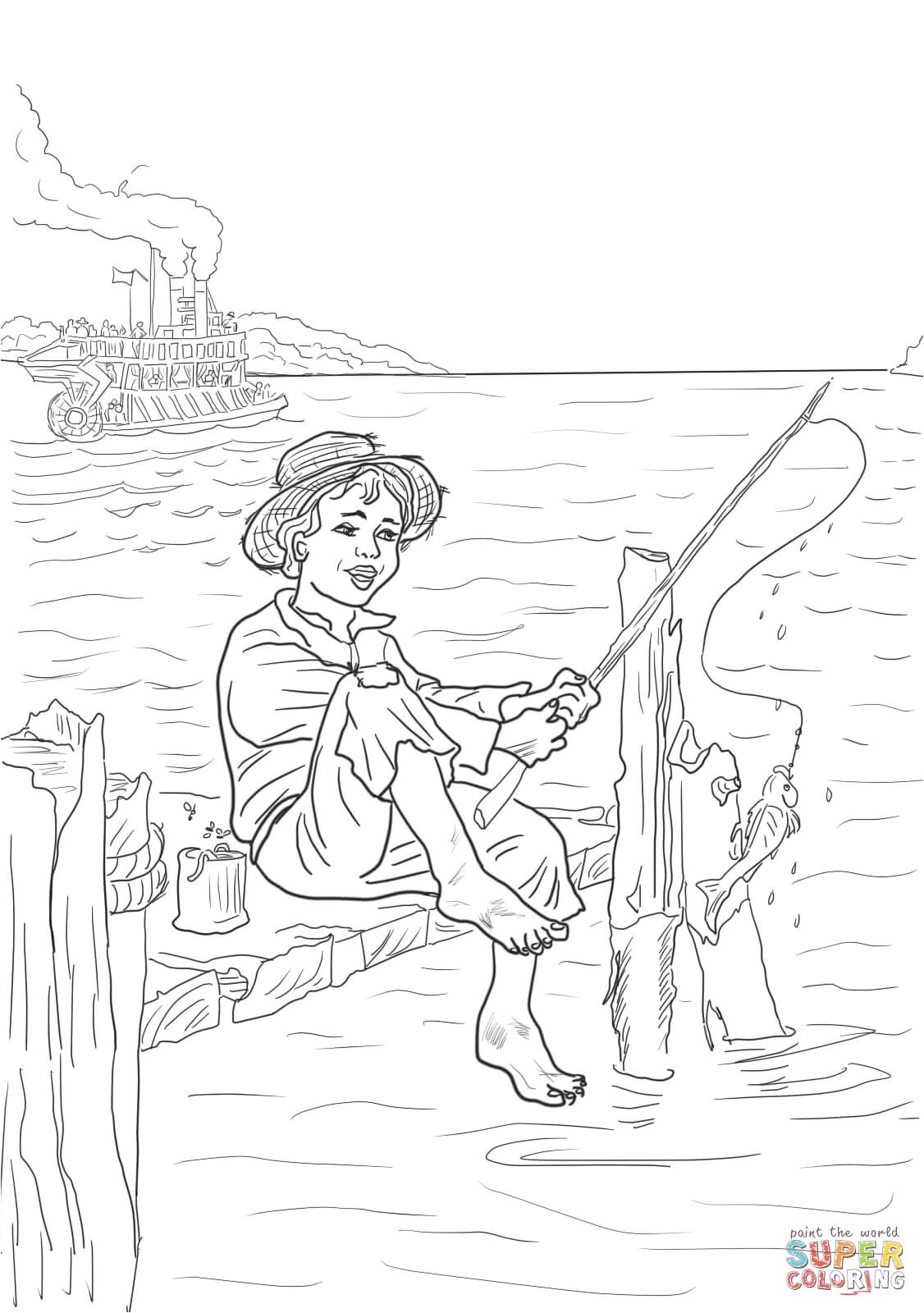 Coloriage tom Sawyer tom Sawyer is Fishing In the Mississippi Coloring Page