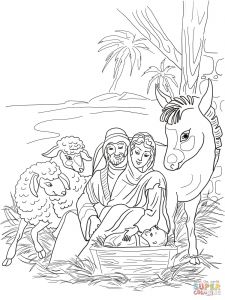 Coloriage tous En Scene Coloriage Sc¨ne De La Nativité Avec La Sainte Famille Et Les