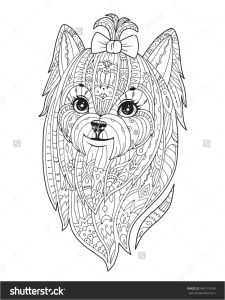Coloriage Yorkshire Adult Coloring Page with Purebred Dog In Zendala Style Doodle