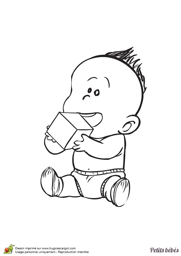 Faire Coloriage Gratuit Sur ordinateur Dessin D Un Bébé assis Par Terre Voulant Manger Un Cube En Bois  