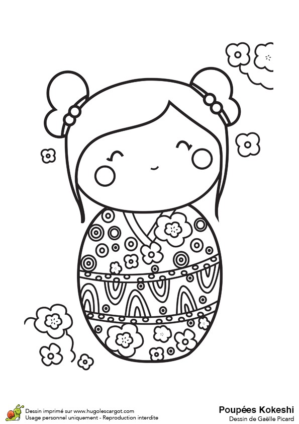 Goutte D Eau Coloriage Dessin   Colorier D Une Poupée Kokeshi Avec Fleurs Géométriques