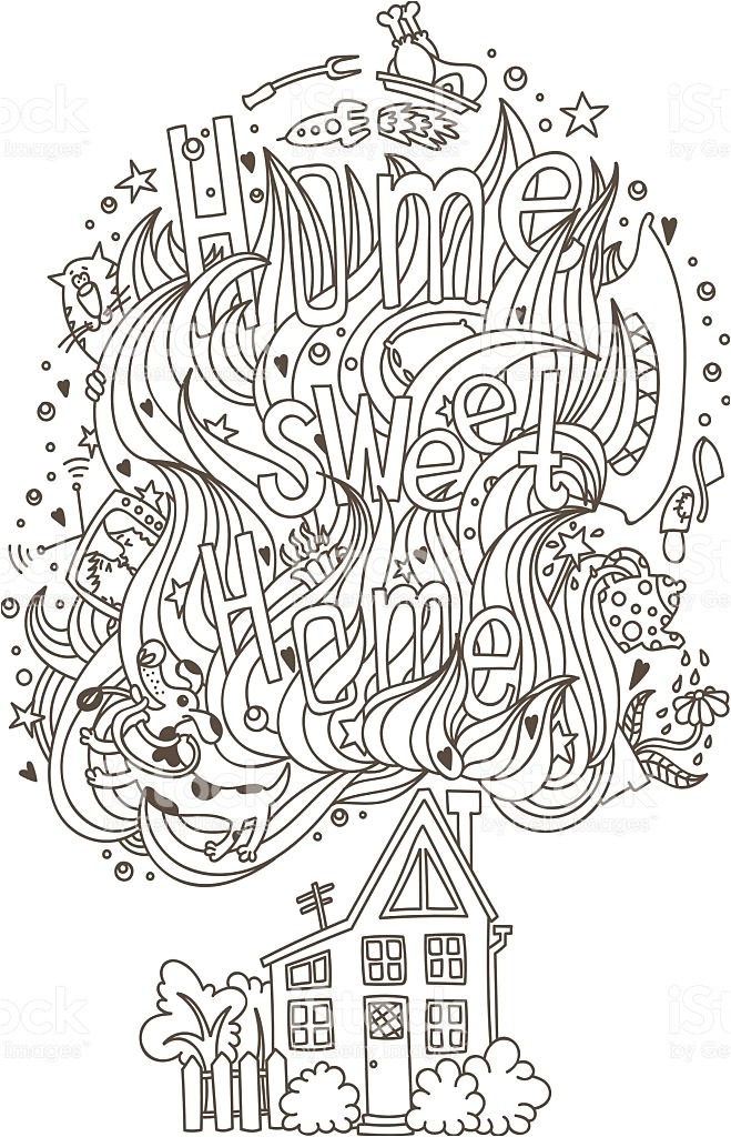 Livres De Coloriages Pour Adultes Home Sweet Home Décoration Monochrome Pour Adulte Livre De Coloriage