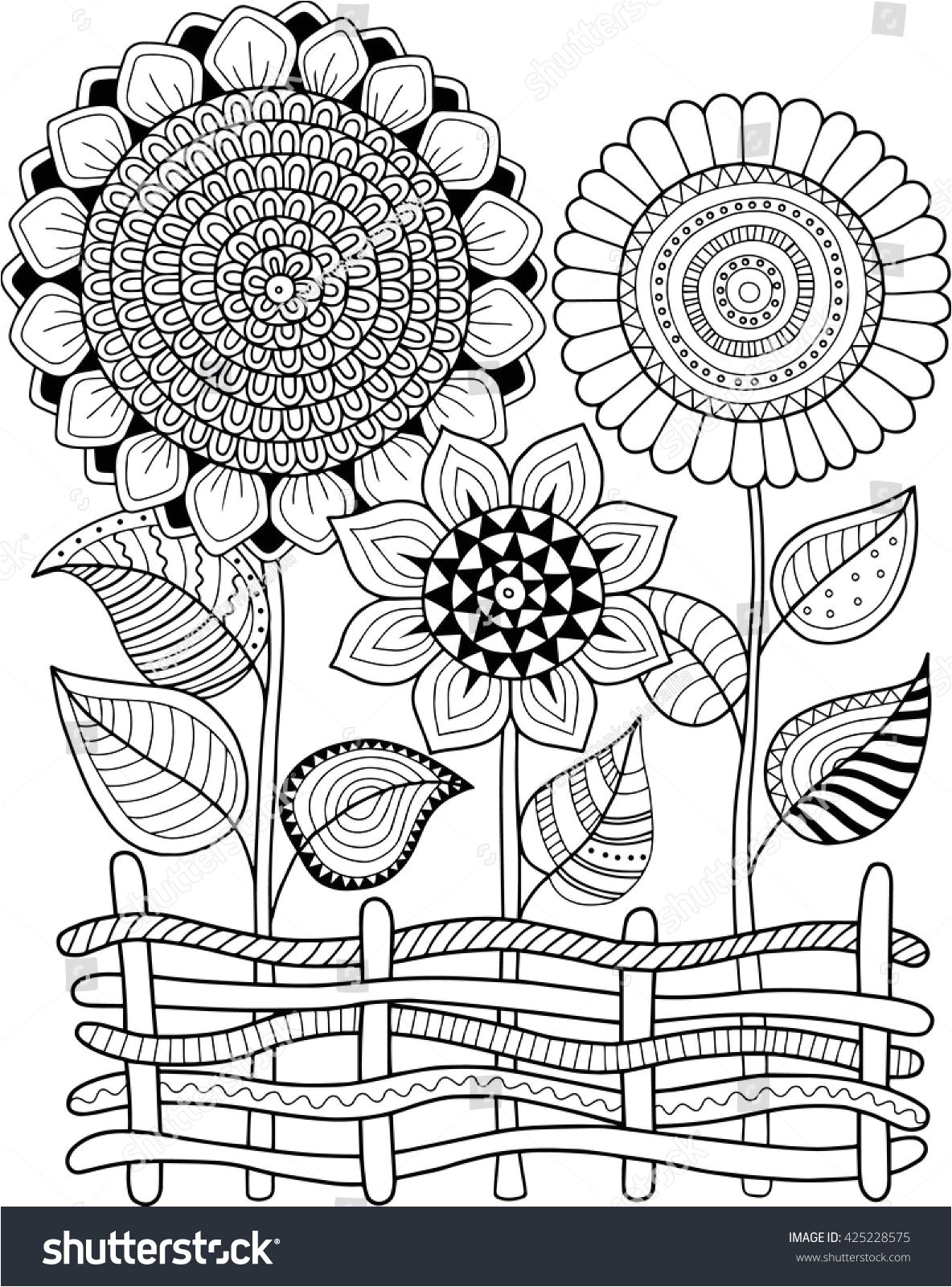 Materiel Coloriage Adulte Coloring Book for Adult for Meditation and Relax Vector Sunflowers