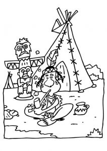 Tipi Coloriage Un In N Entrain De Fumer Le Calumet De La Paix Pr¨s D Un Tipi Et D