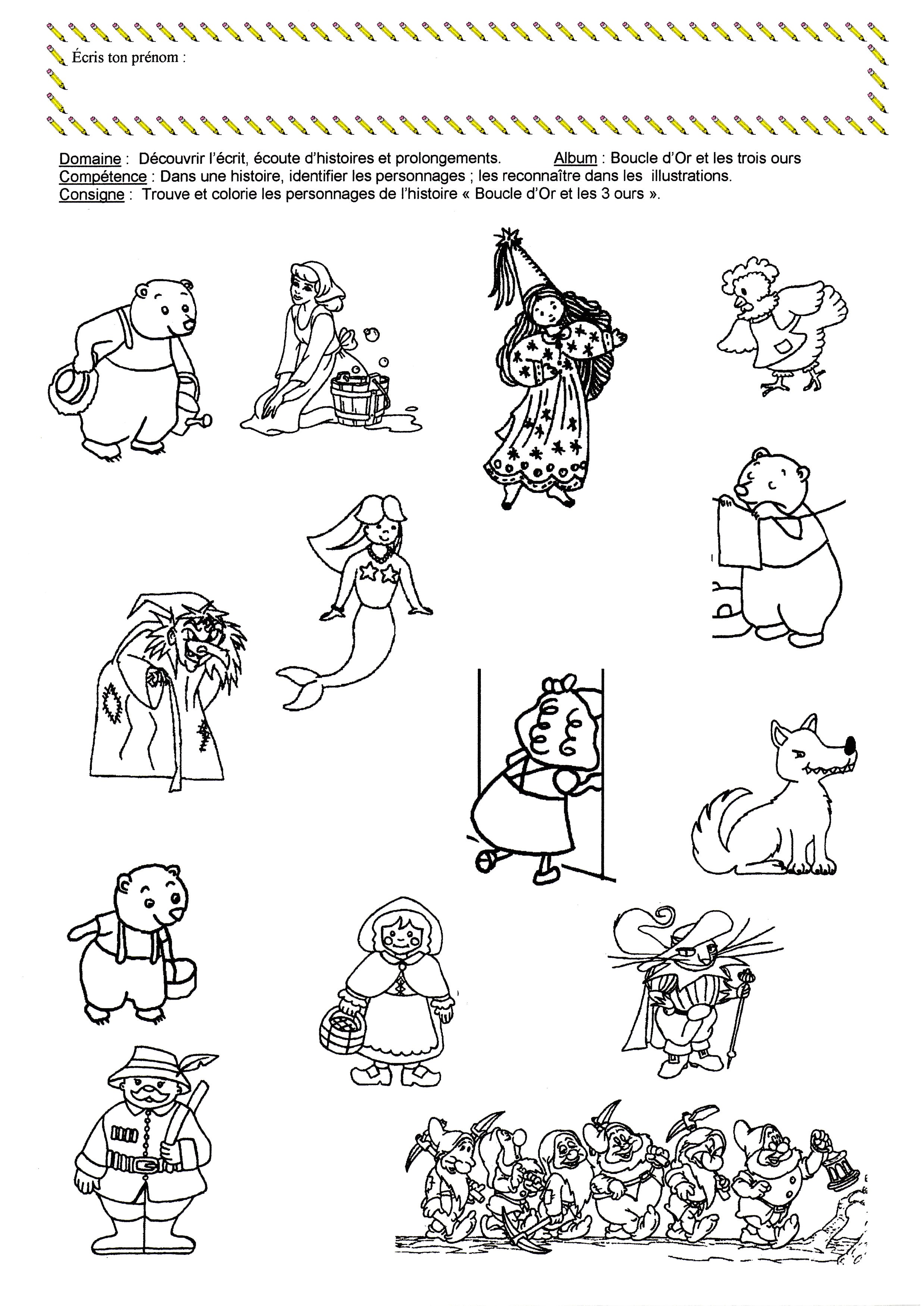 Coloriage Boucle D or Et Les Trois Ours Petite Section Site Du Rrs De Castres