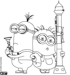 Coloriage Des Minions Gratuit Two Minions Armed From the Movie Despicable Me 2 Coloring Page