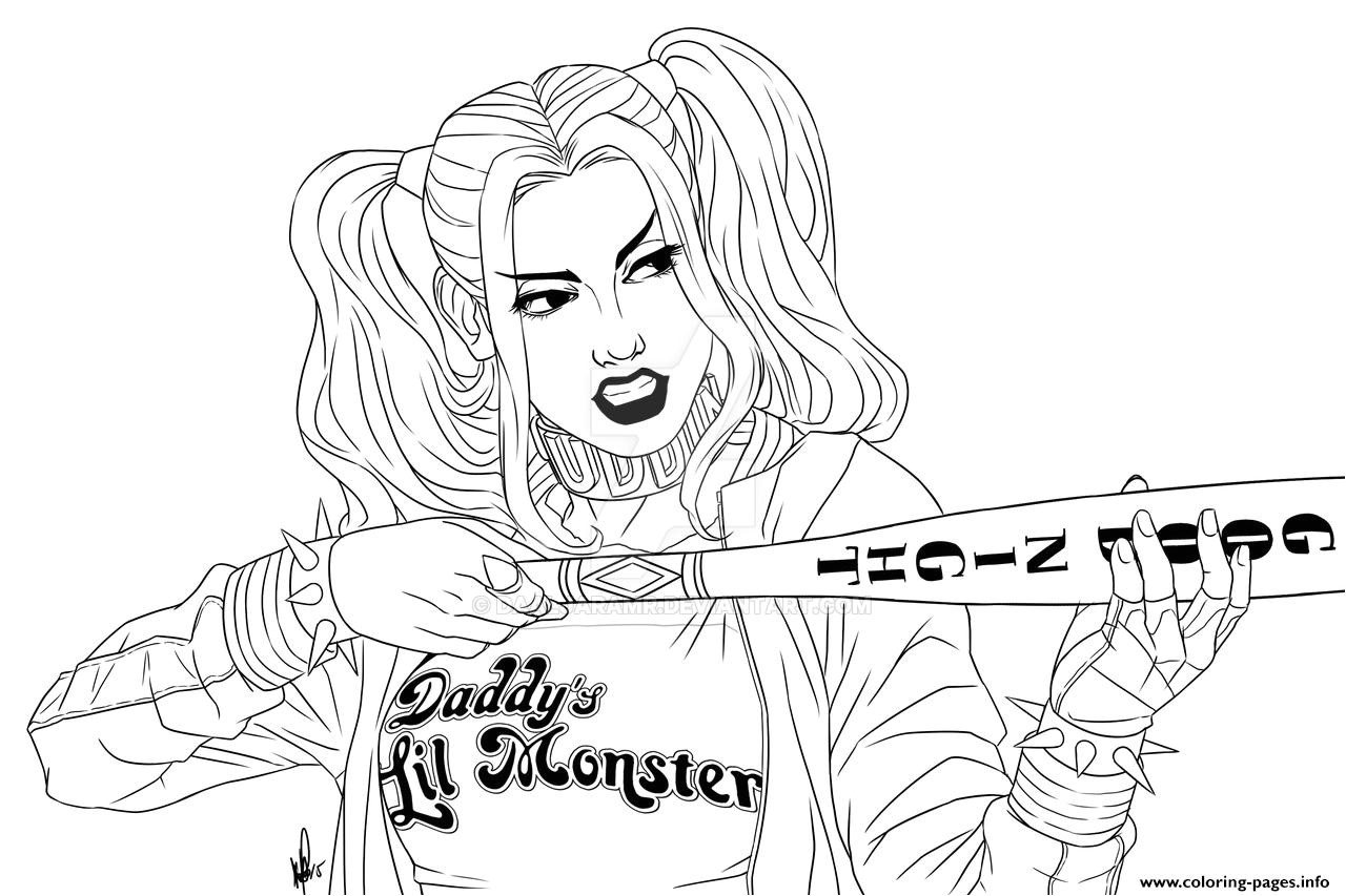 Coloriage Harley Quinn Suicid Squad Harley with Bat Suicide Squad Coloring Pages Printable