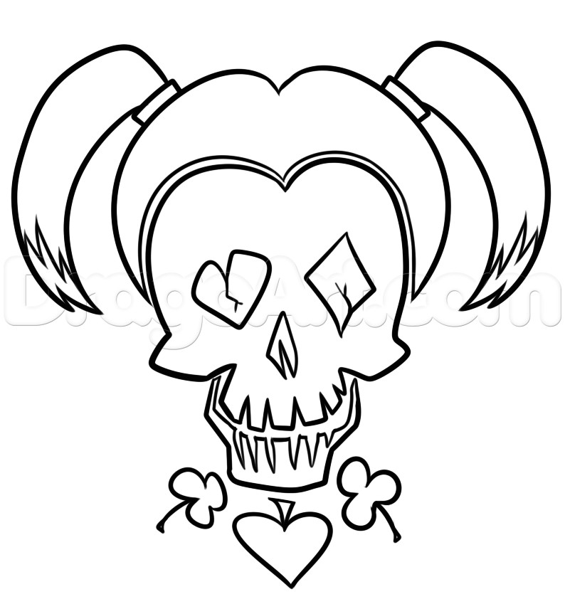 Coloriage Harley Quinn Suicid Squad Step 6 Draw Suicide Squad Harley Quinn Skull