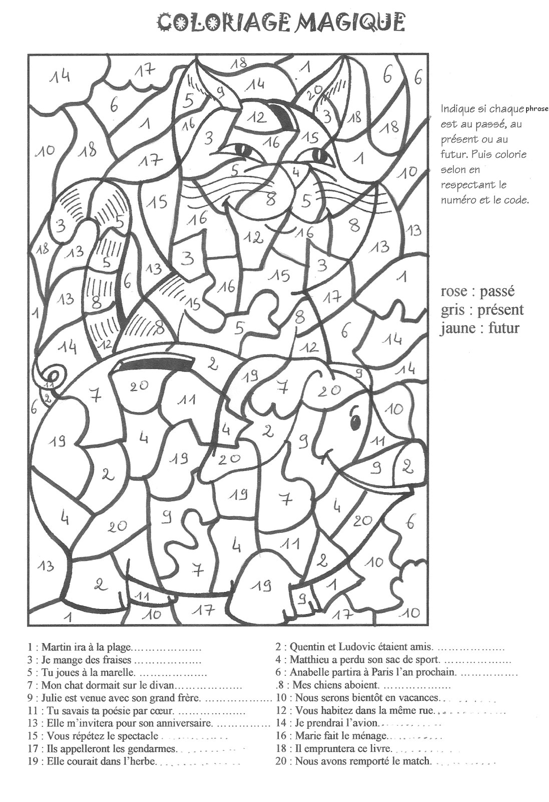 Coloriage Magique orthographe Cm1 à Imprimer Coloriage Magique Passé Présent Futur La Classe De Myli Breizh