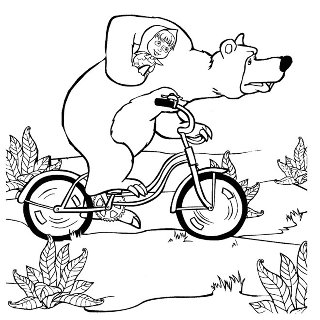 Coloriage Masha Et Michka Anniversaire Coloriage Masha Et Michka Sur Le Vélo Dessin Gratuit   Imprimer