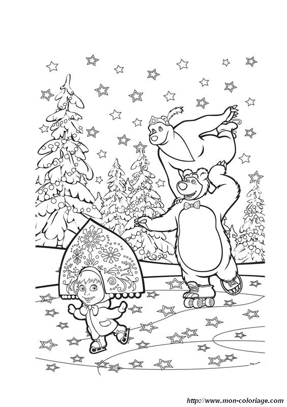 Coloriage Masha Et Michka Noel Coloriage De Masha Et Michka Dessin Ours A Colorier   Colorier