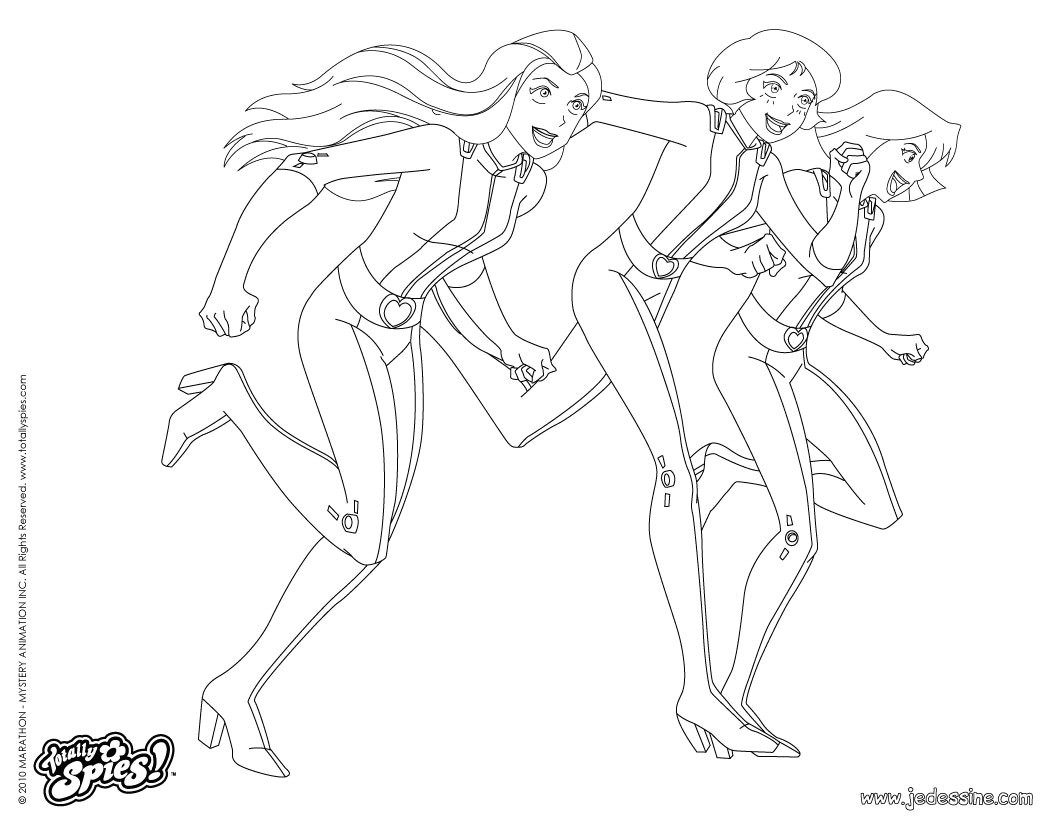 Jeux De Coloriage totally Spies Coloriages Sam Alex Et Clover En Pleine Course Fr Hellokids