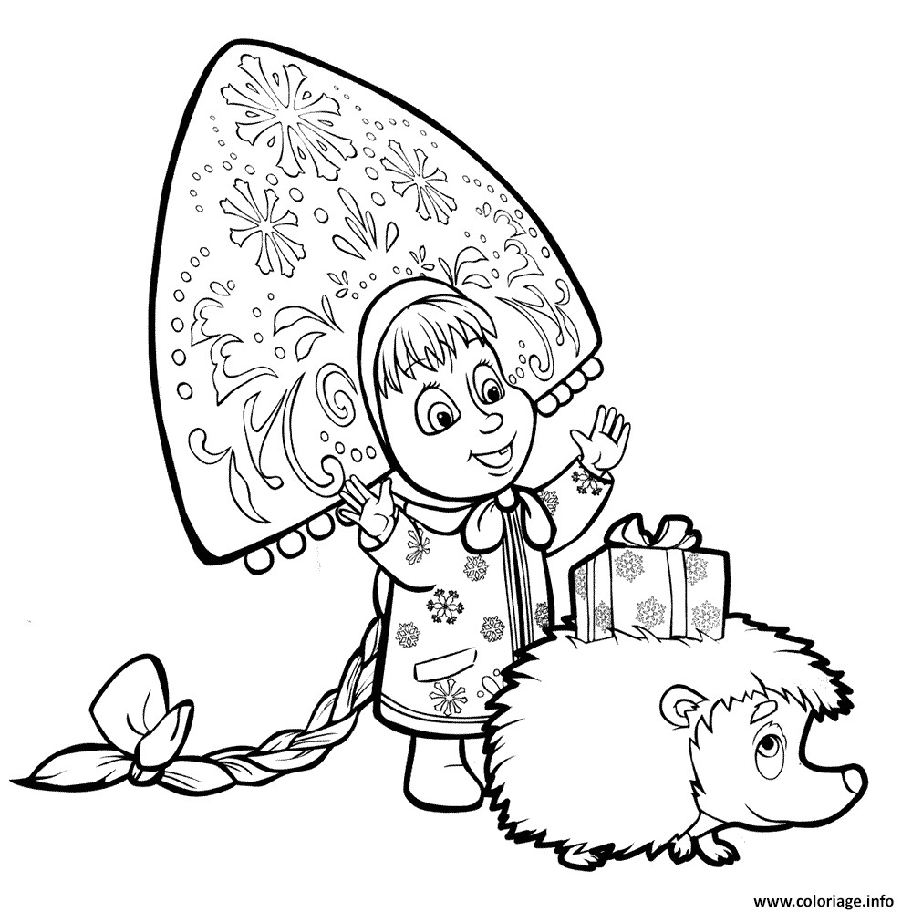 Livre Coloriage Masha Et Michka Coloriage Masha Et Michka Offre Un Cadeau A Hedgehog Jecolorie