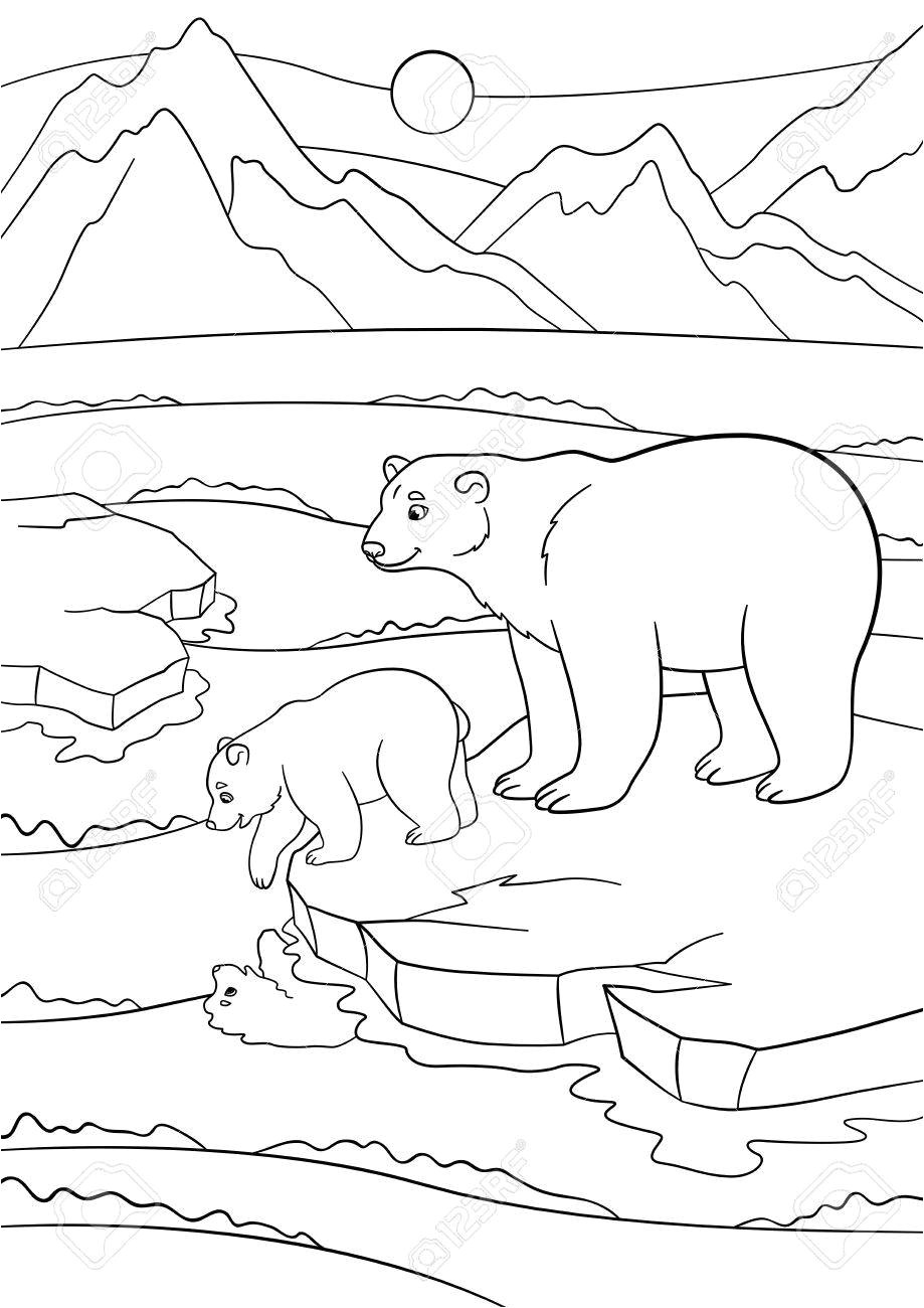 Coloriage Animaux Banquise Coloriage M¨re Ours Polaire Se Dresse Sur La Banquise Avec son
