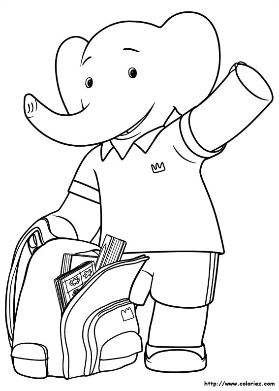 Coloriage Babar Et Badou Coloriage Badou Et son Cartable