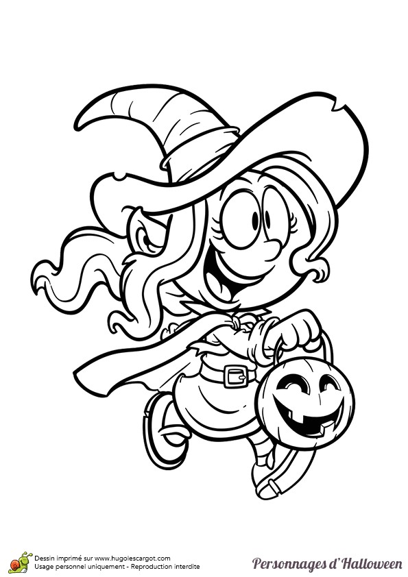 Coloriage Bonbon Halloween La Fillette Se Déguisant En sorci¨re Pour Ramasser Des Bonbons  