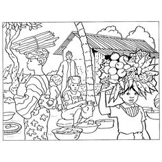 Coloriage Carte Du Monde Pays Dessin D Un Village Africain Perdu Dans La forªt   Colorier