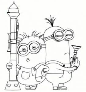 Coloriage De Minion à Imprimer Gratuit Two Minions Armed Despicable Me 2 Coloring Pages