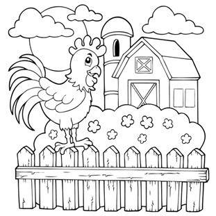 Coloriage Des Alphas En Ligne Coloriage La Grange Et Le Coq De La Ferme En Ligne Gratuit  