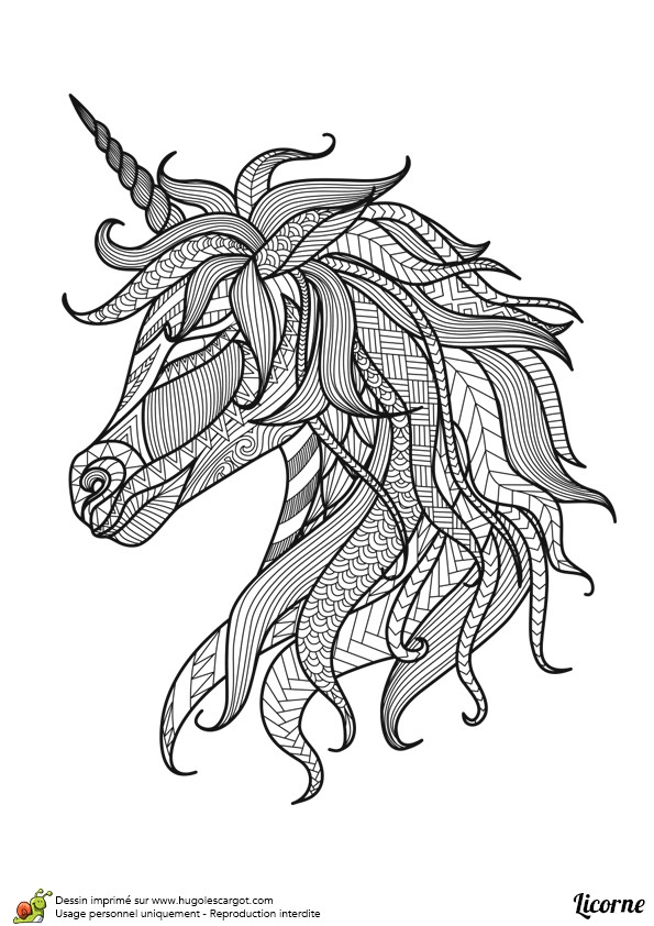 Coloriage Difficile Animaux à Imprimer Portrait D Une Tªte De Licorne Mandala   Rendre Vivant Avec