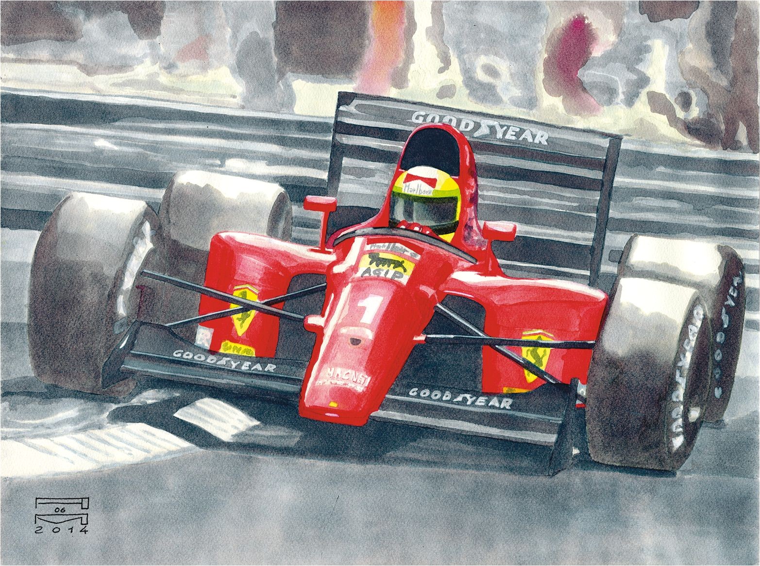 Coloriage formule 1 Red Bull Ayrton Senna Driving Ferrari 642 During 1991 Fia formula 1