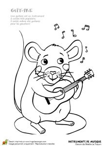 Coloriage Instrument De Musique. Hugolescargot Dessin Colorier D Une souris Jouant De La Guitare