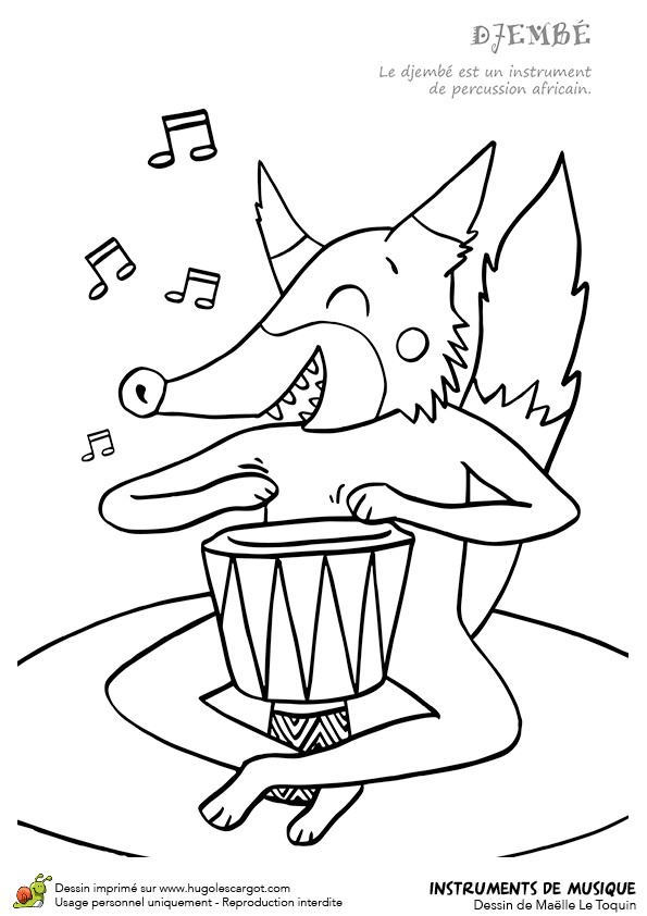 Coloriage Instrument De Musique. Hugolescargot Dessin   Colorier Instrument De Musique Typique Le Djembé