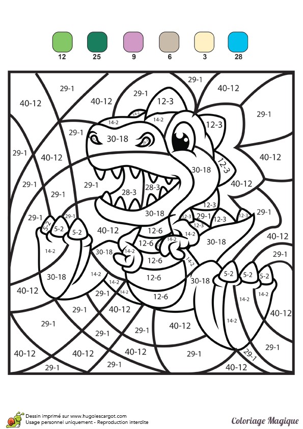 Coloriage Magique Dinosaure Cp Un Mini T Rex   Colorier tout En Apprenant La soustraction
