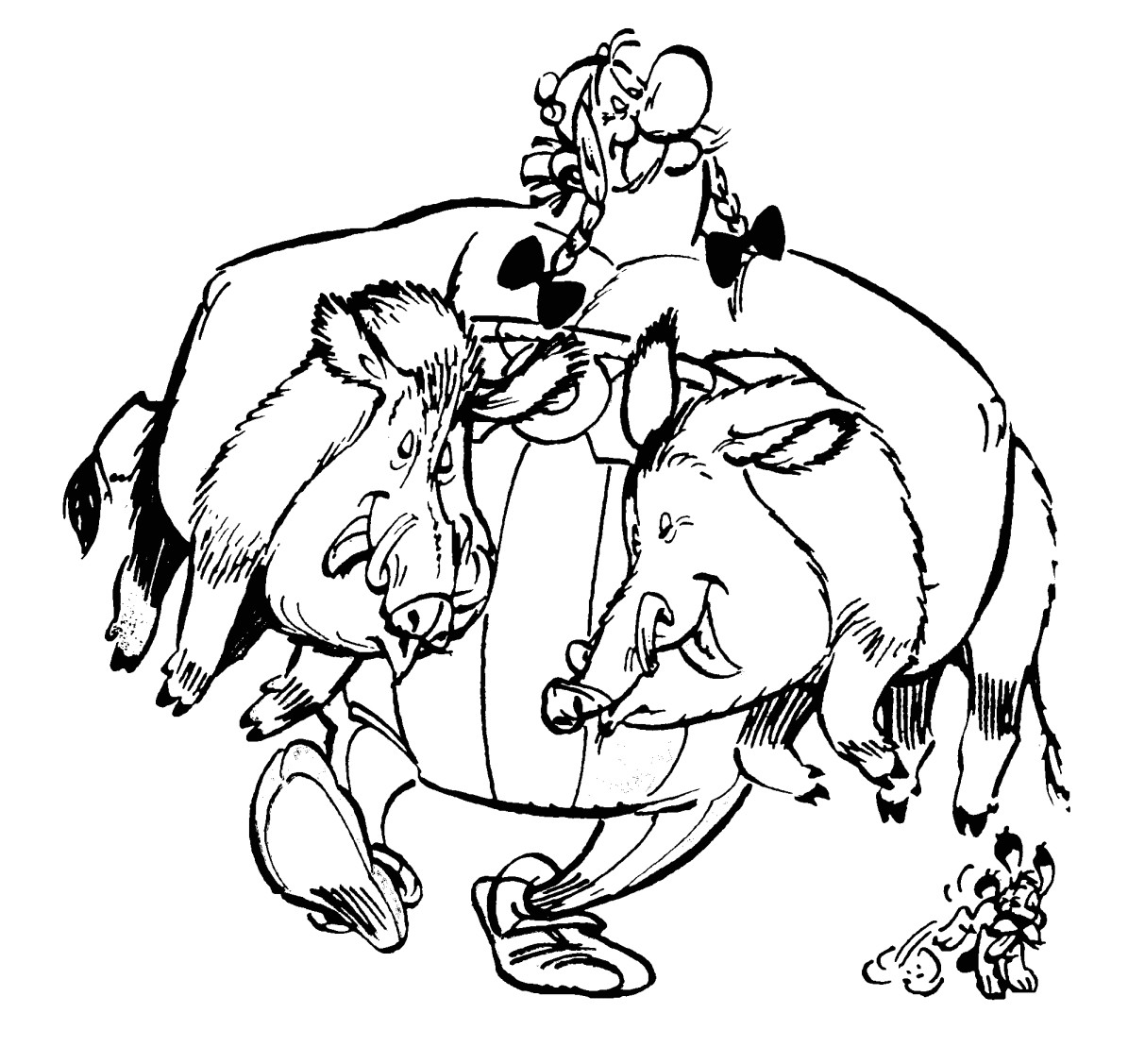 Coloriage Obelix Sanglier Obélix Rentre De La Chasse Avec 2 Sangliers