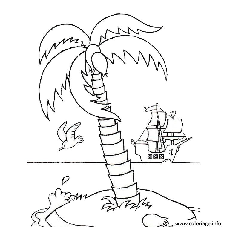 Coloriage Palmier Cocotier Coloriage Palmier Avec Cocotier Et Bateau Dessin