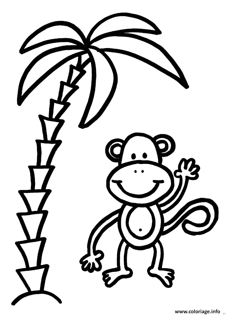 Coloriage Palmier Facile Coloriage Palmier Avec Singe Dessin