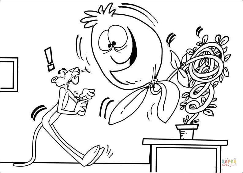 Coloriage Panthere Rose En Ligne Coloriage La Panth¨re Rose Avec Une Plante souriante