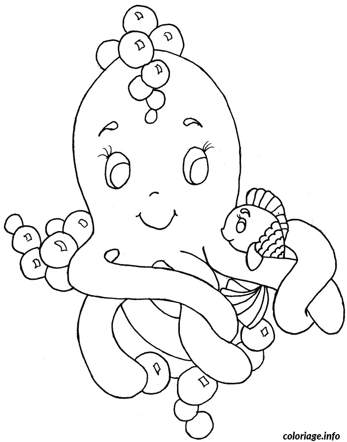 Coloriage Pieuvre Facile Coloriage Pieuvre Et Poisson Dessin