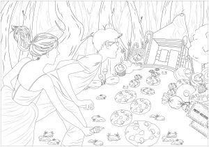 Coloriage sorcière Hansel Et Gretel Hansel & Gretel Fairy Tales Adult Coloring Pages