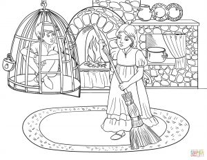 Coloriage sorcière Hansel Et Gretel Hansel is In Cell while Gretel is at Work Coloring Page