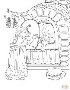 Coloriage sorcière Hansel Et Gretel the Witch Gets In Herself Into the Oven while Gretel Shuts the Iron