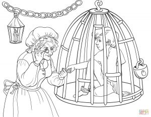 Coloriage sorcière Hansel Et Gretel the Witch is Checking if Hansel is Enough Fat to Eat Him Coloring