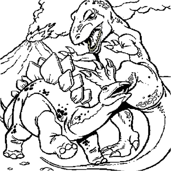 Coloriage Volcan Avec Dinosaure Coloriage Affrontement Dinosaures En Ligne Gratuit   Imprimer