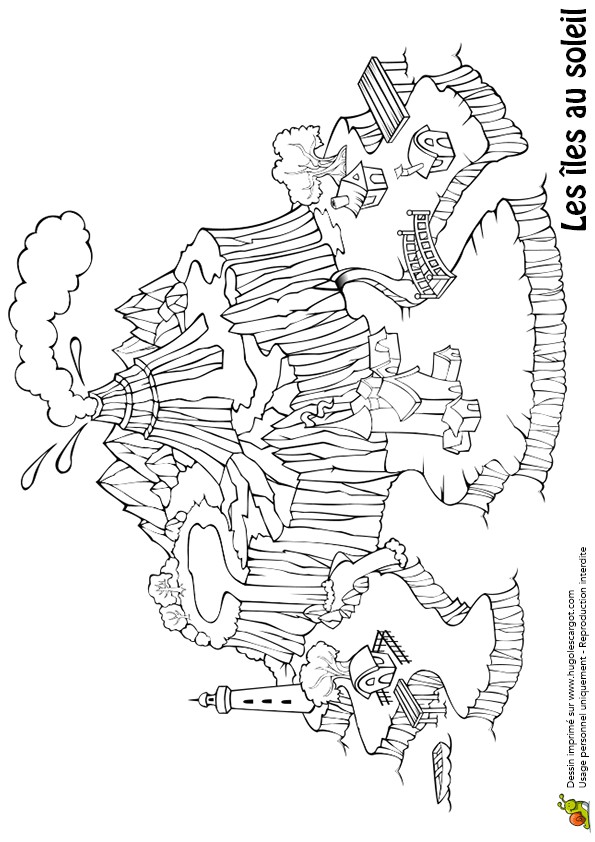 Coloriage Volcan Avec Dinosaure Coloriage Ile Et Volcans Sur Hugolescargot