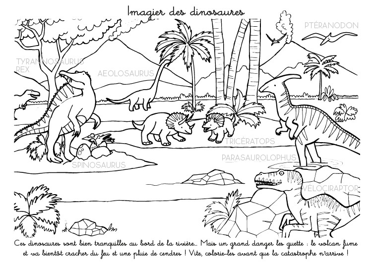 Coloriage Volcan Dinosaure Coloriage   Imprimer Imagier Des Dinosaures